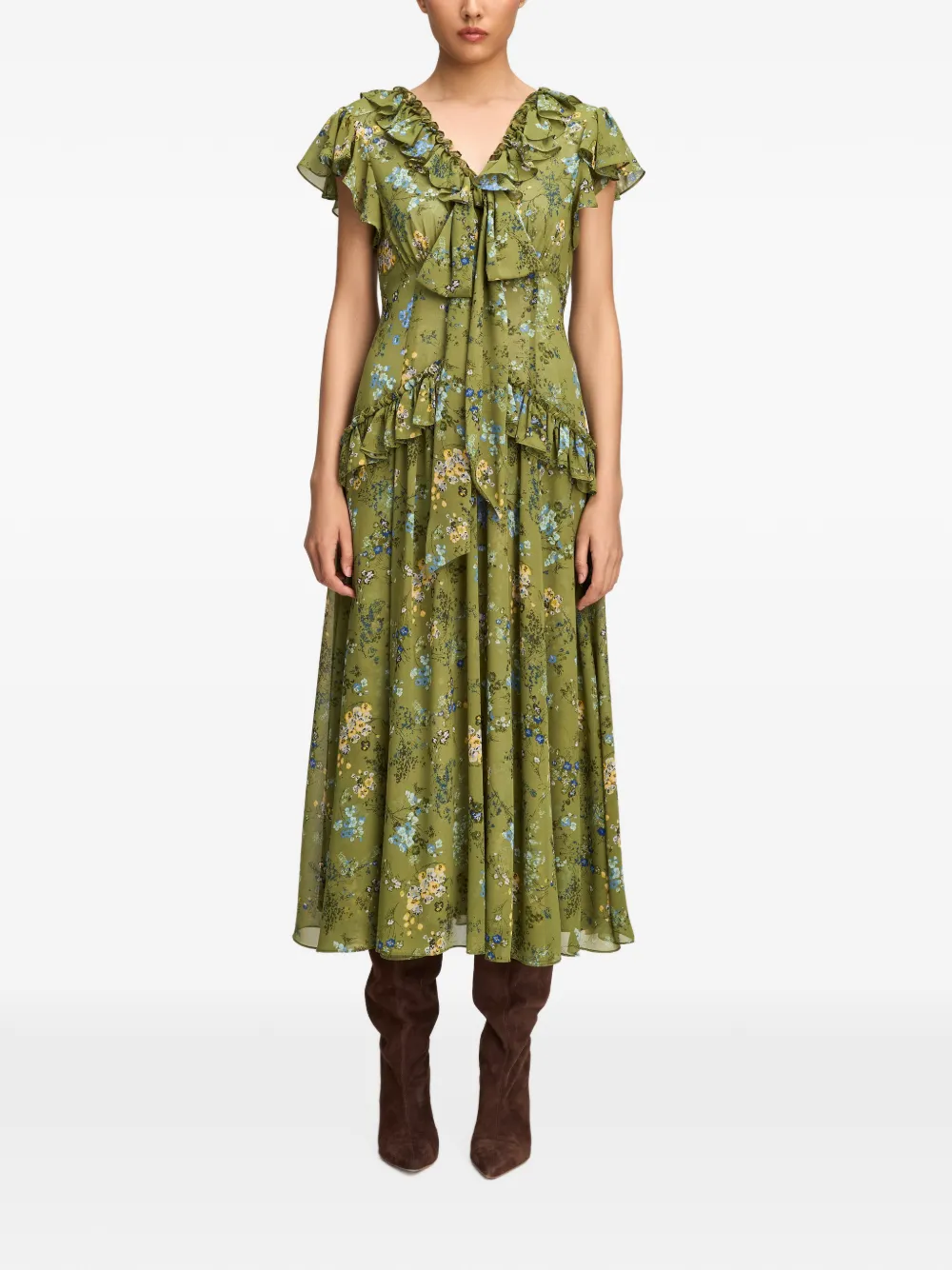 Cinq A Sept Sevi floral-print midi dress Groen