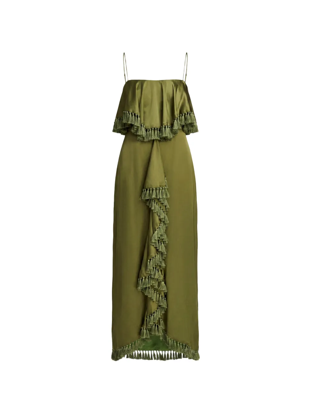 Cinq A Sept Luma tassel-trim silk midi dress Groen