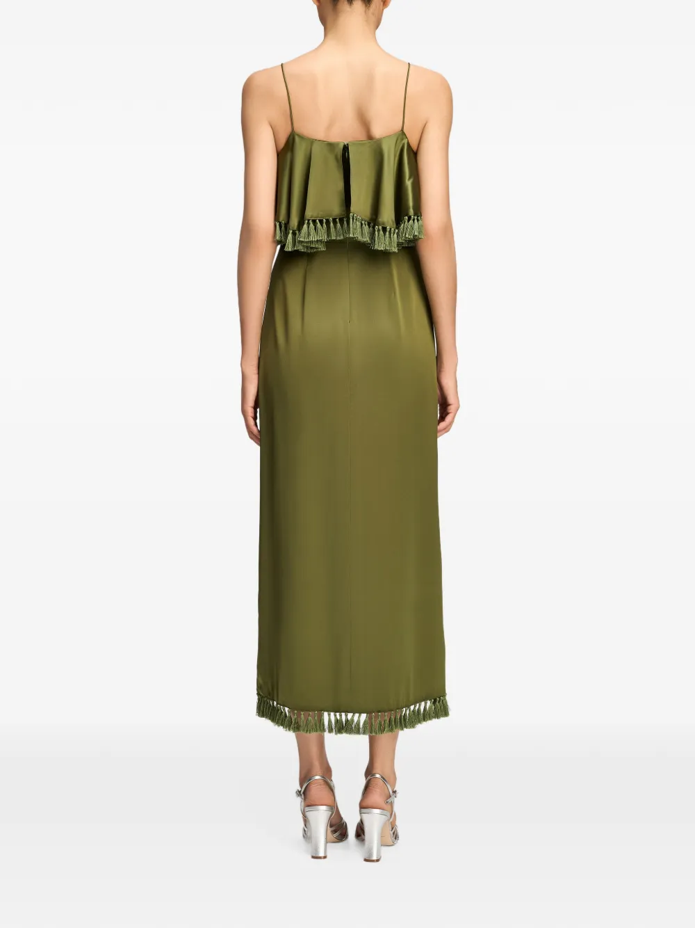 Cinq A Sept Luma tassel-trim silk midi dress Groen