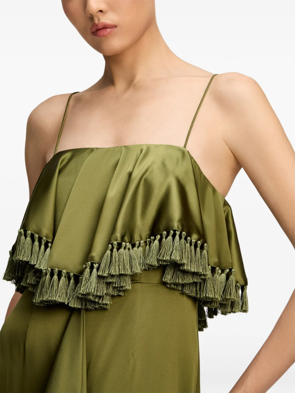 Cinq A Sept Luma tassel-trim silk midi dress Groen