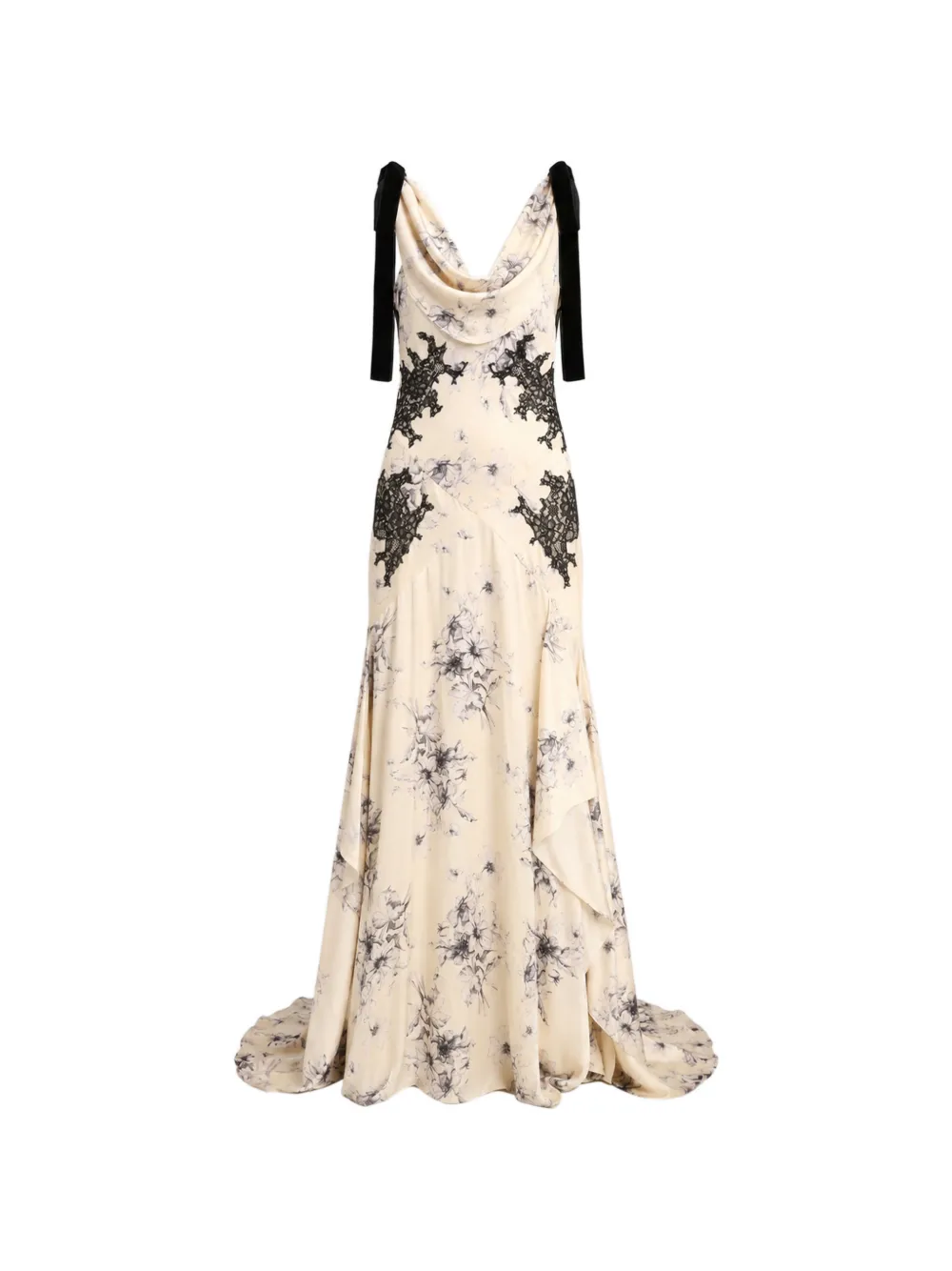 Cinq A Sept Antonella floral-print lace-panel gown Beige