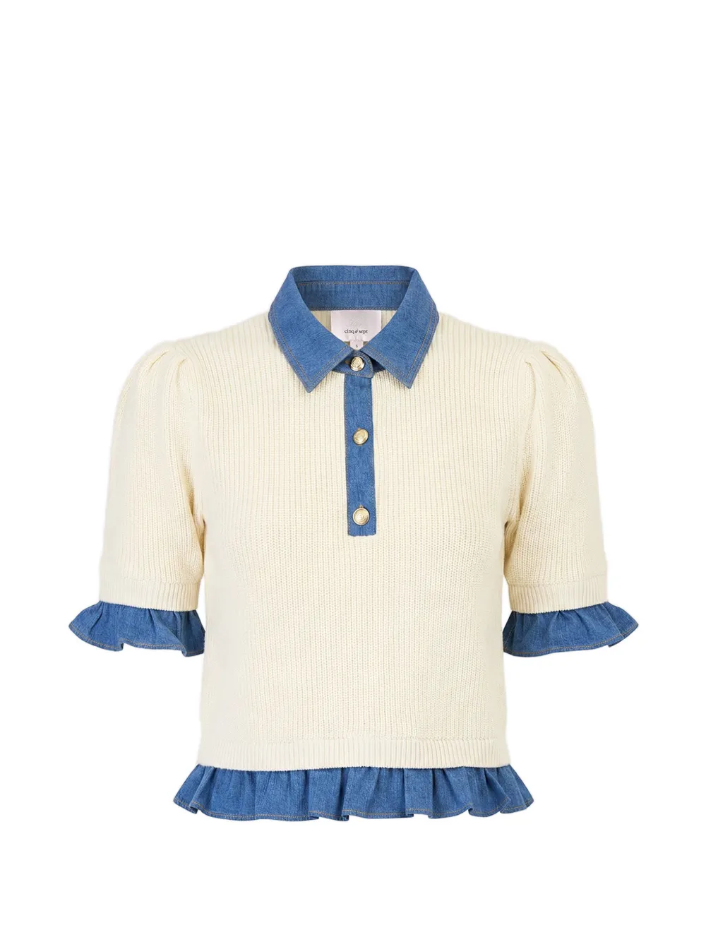 Cinq A Sept Shelly layered-effect knitted polo top - Toni neutri