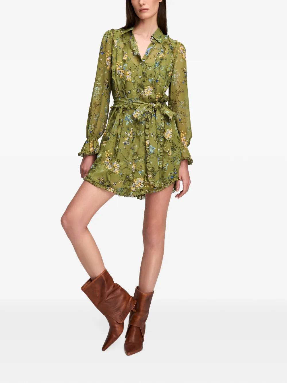 Cinq A Sept Estelle ruffled floral-print mini dress Groen