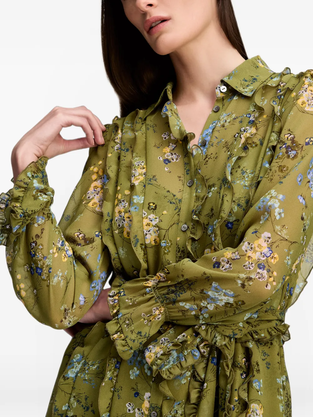 Cinq A Sept Estelle ruffled floral-print mini dress Groen