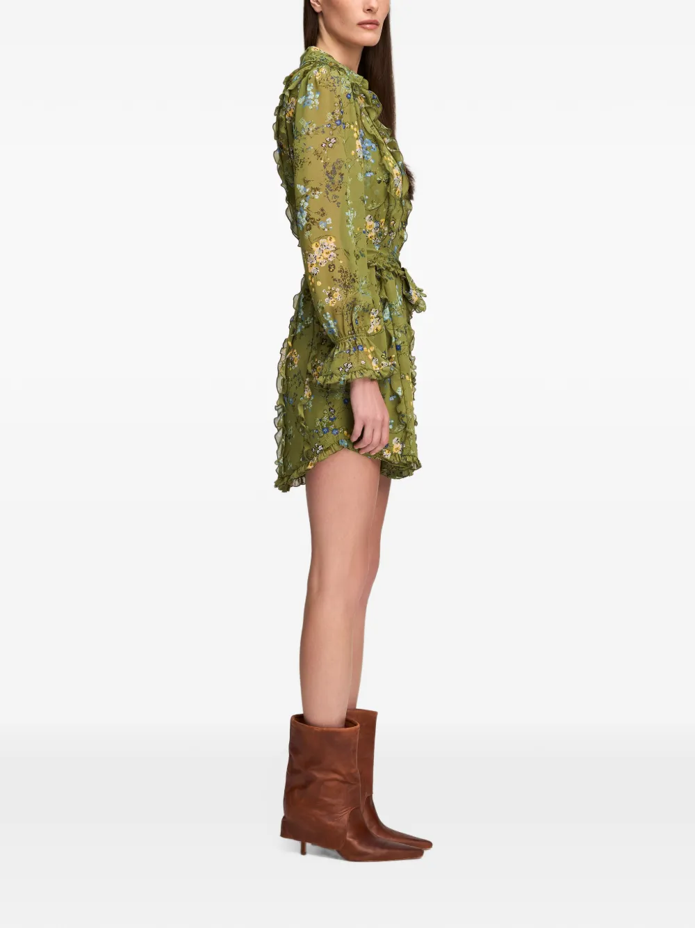 Cinq A Sept Estelle ruffled floral-print mini dress Groen