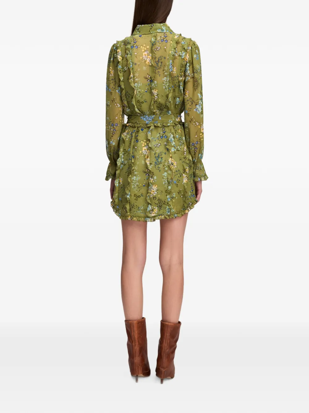 Cinq A Sept Estelle ruffled floral-print mini dress Groen