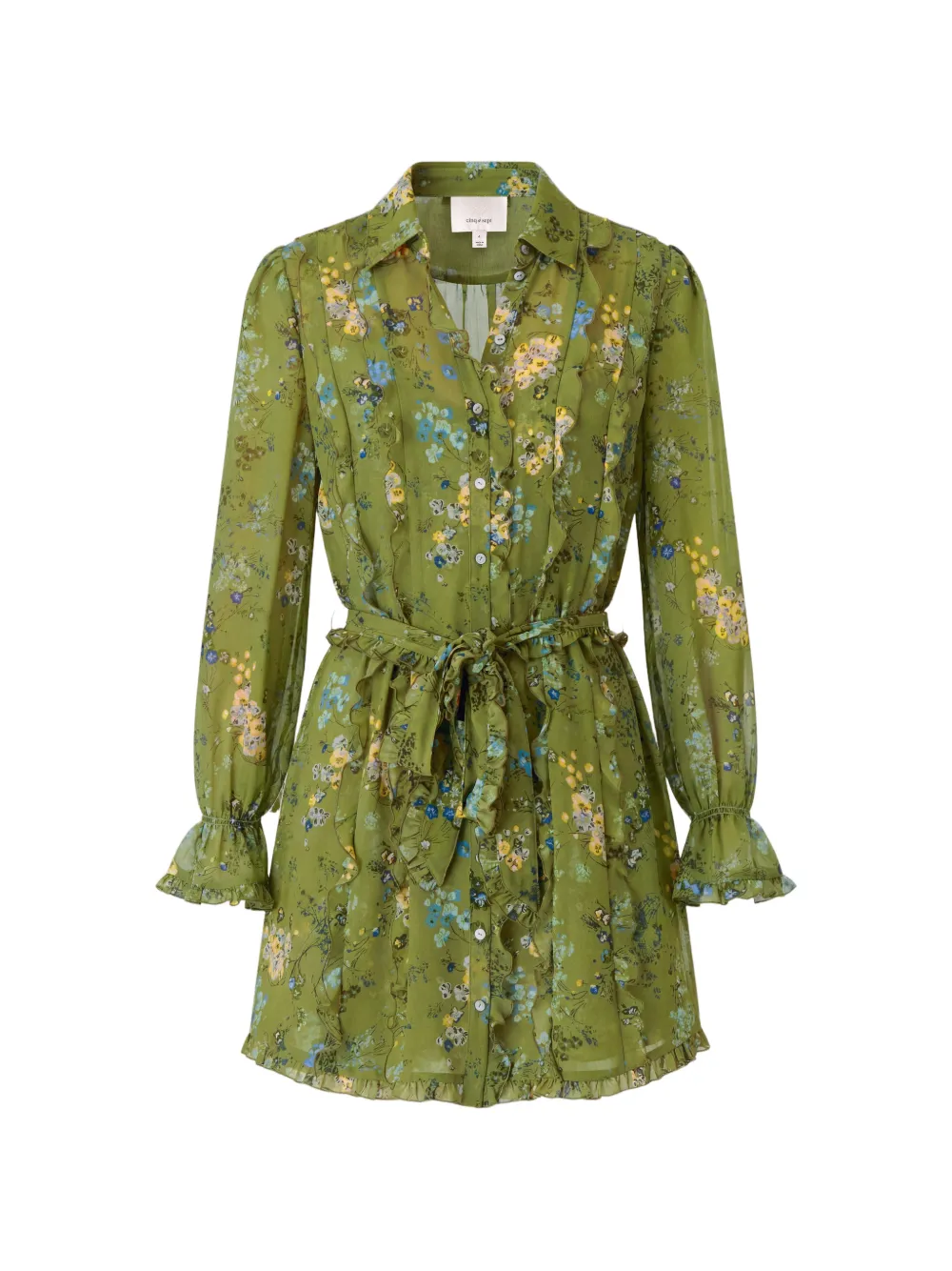 Cinq A Sept Estelle ruffled floral-print mini dress Groen