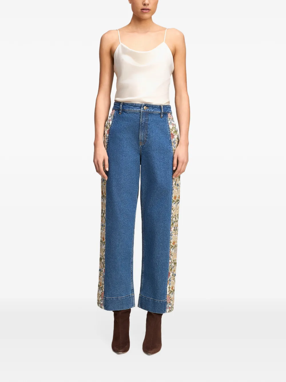 Cinq A Sept Zoe patchwork-detail straight-leg jeans Blauw
