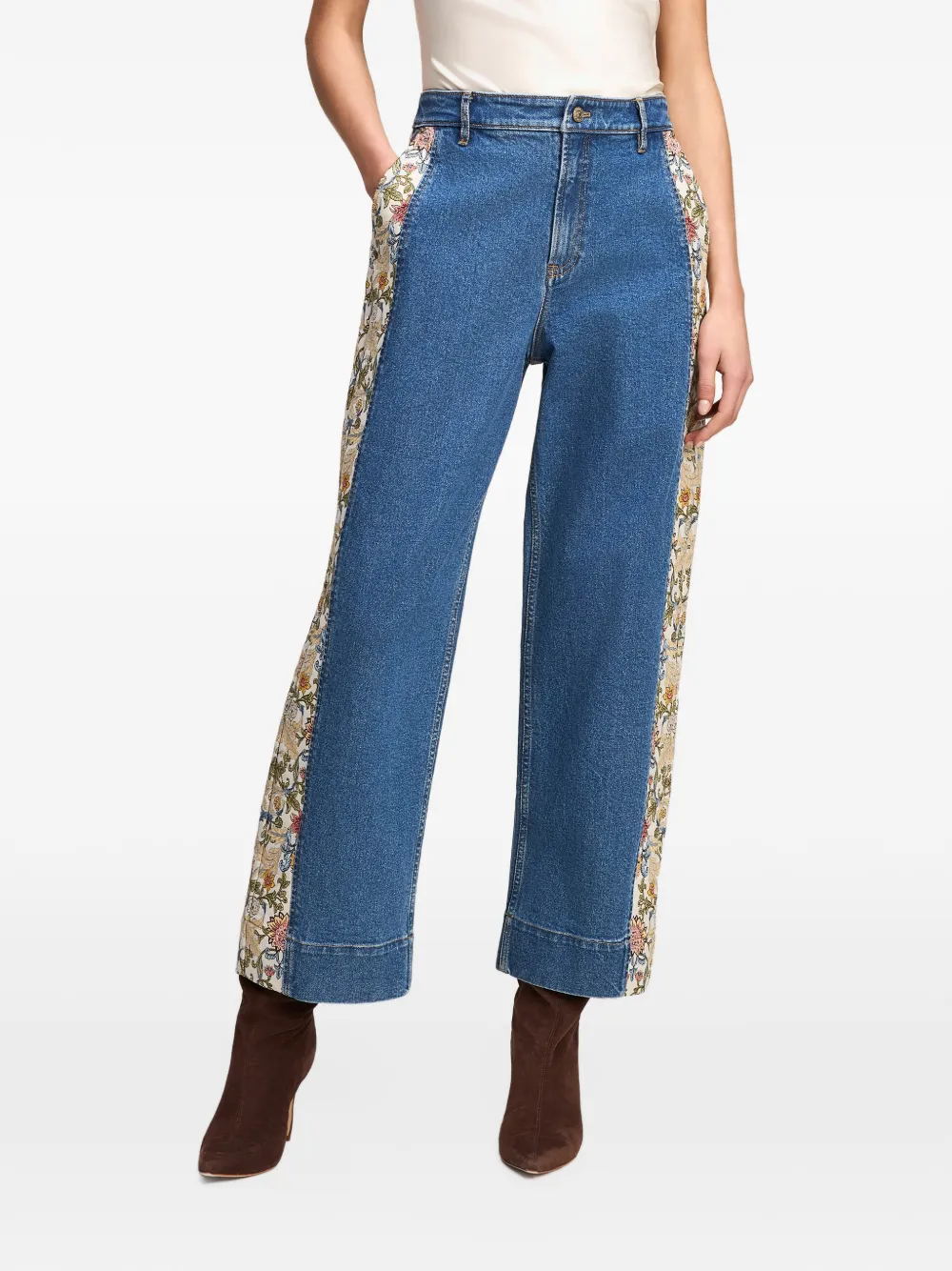 Cinq A Sept Zoe patchwork-detail straight-leg jeans Blauw