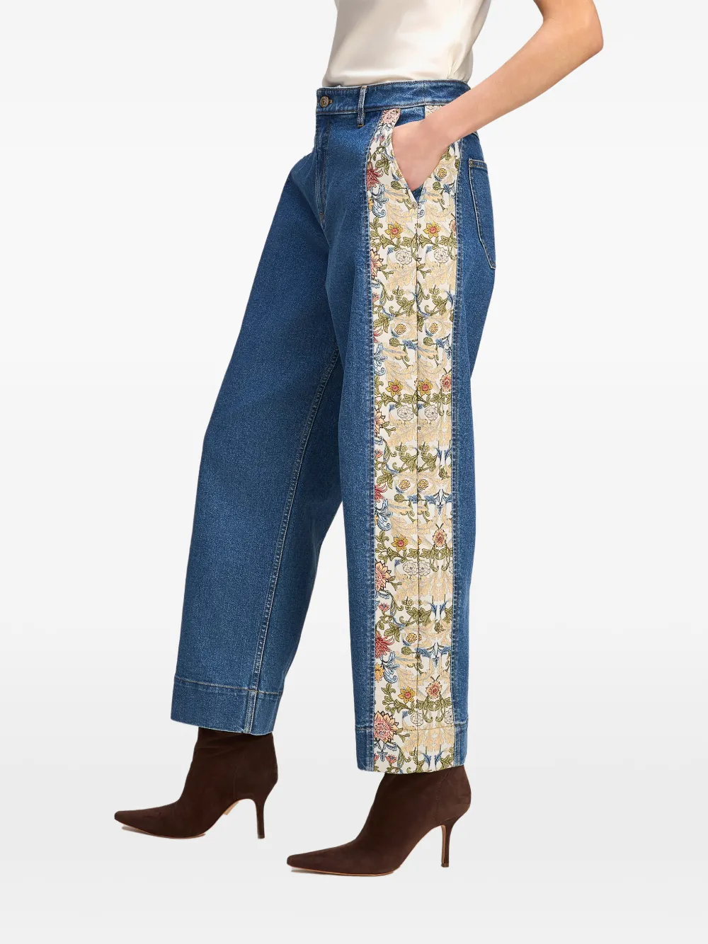 Cinq A Sept Zoe patchwork-detail straight-leg jeans Blauw