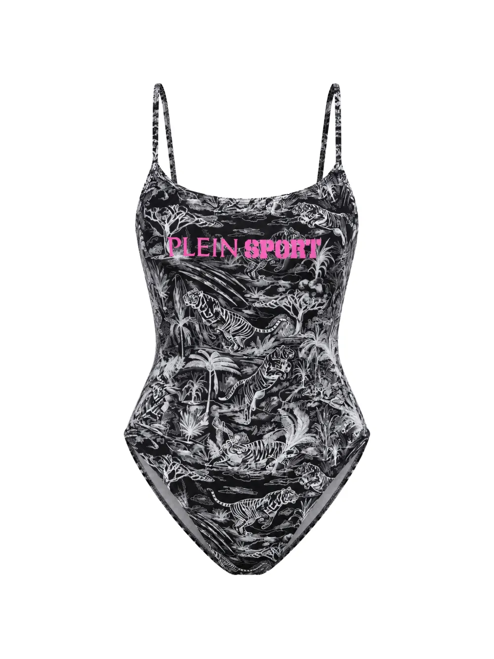 Plein Sport Costume intero con stampa tigrata e logo - Nero