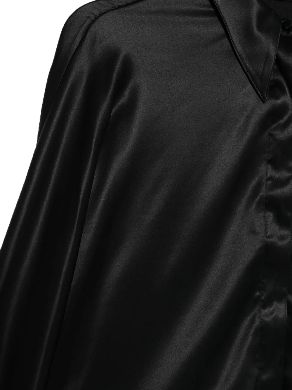 STYLAND kimono-sleeve satin shirt Zwart