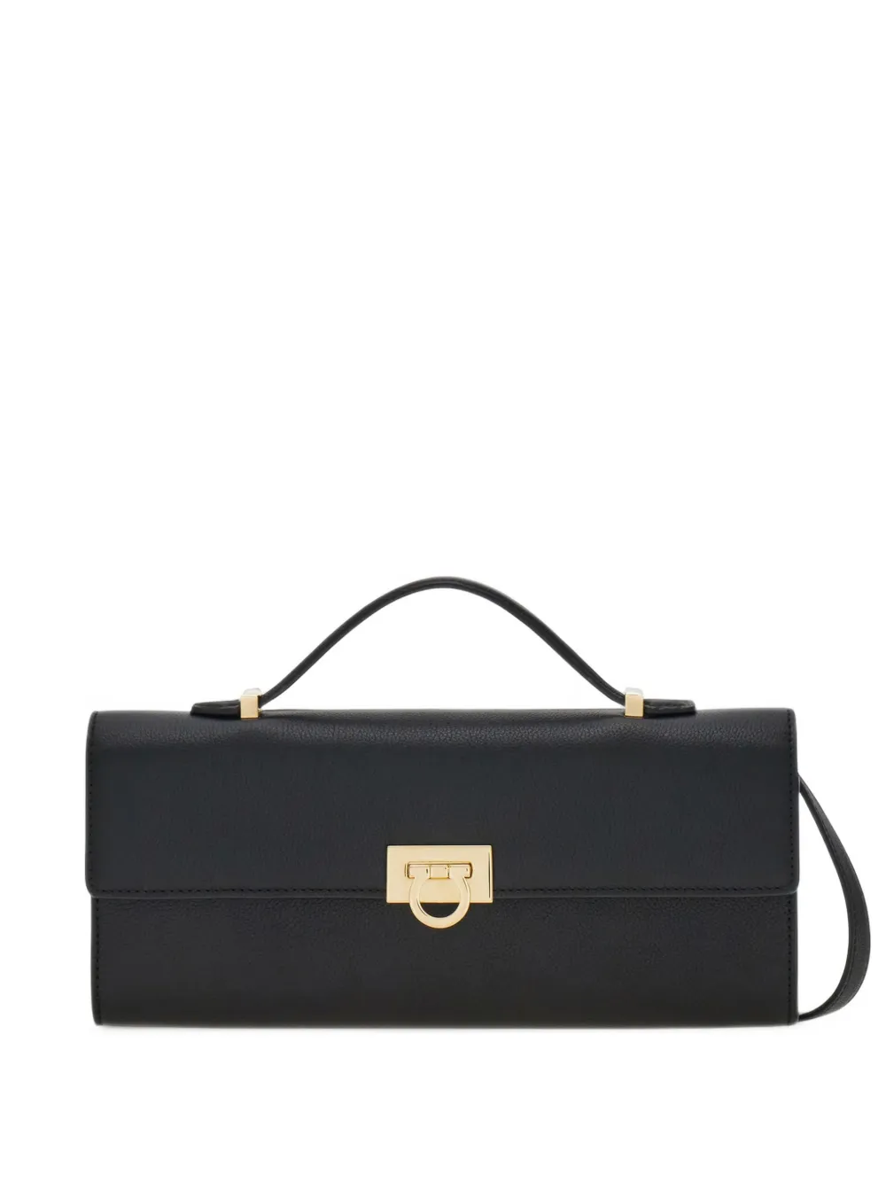 Ferragamo Gancini-detail pebbled-leather shoulder bag Zwart