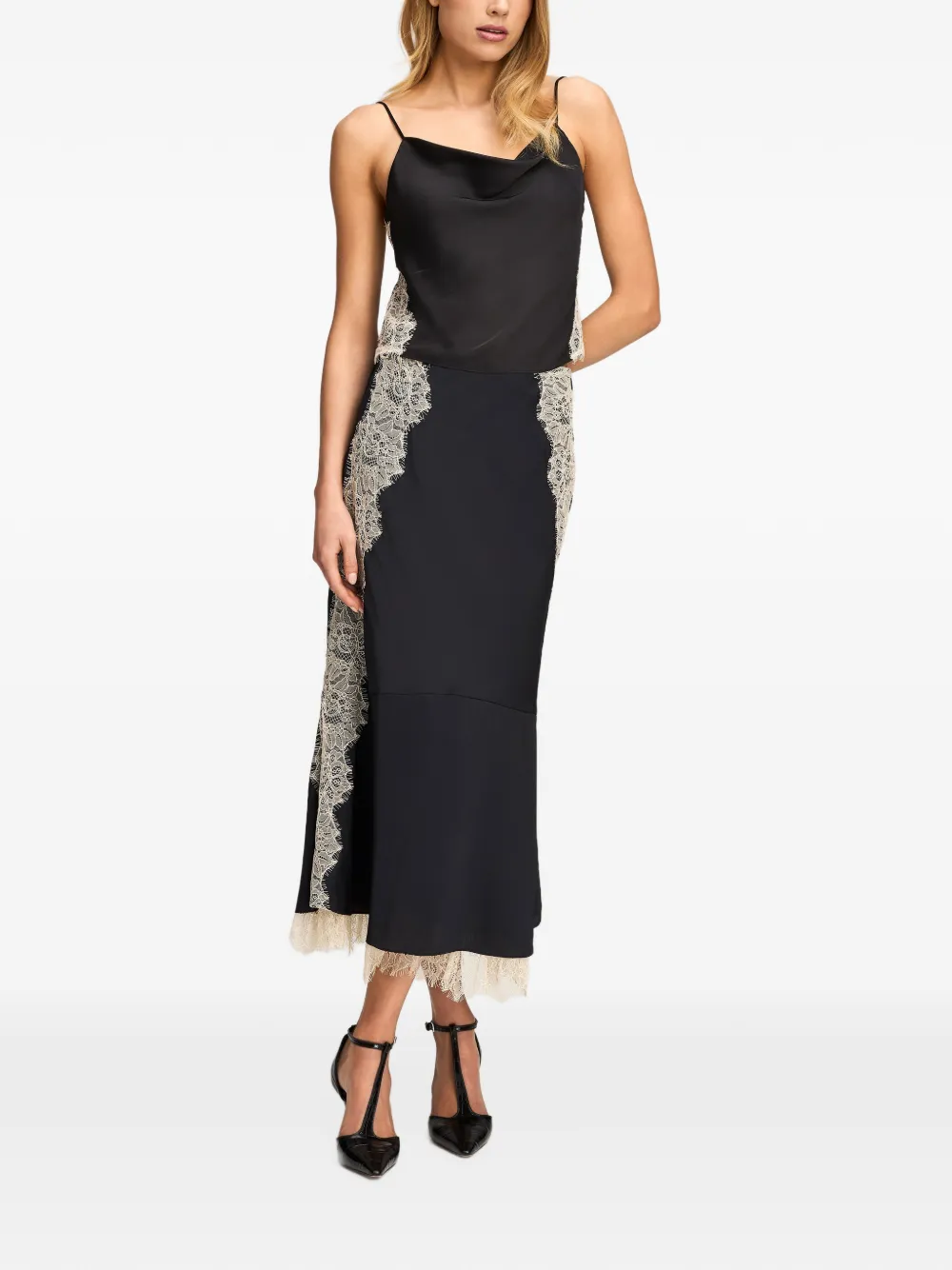 Cinq A Sept Esme lace-trim midi skirt Zwart