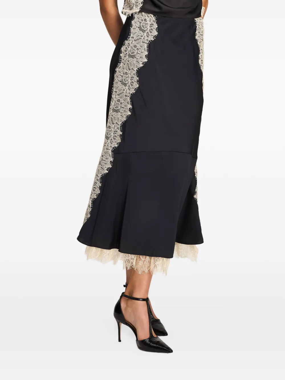 Cinq A Sept Esme lace-trim midi skirt Zwart