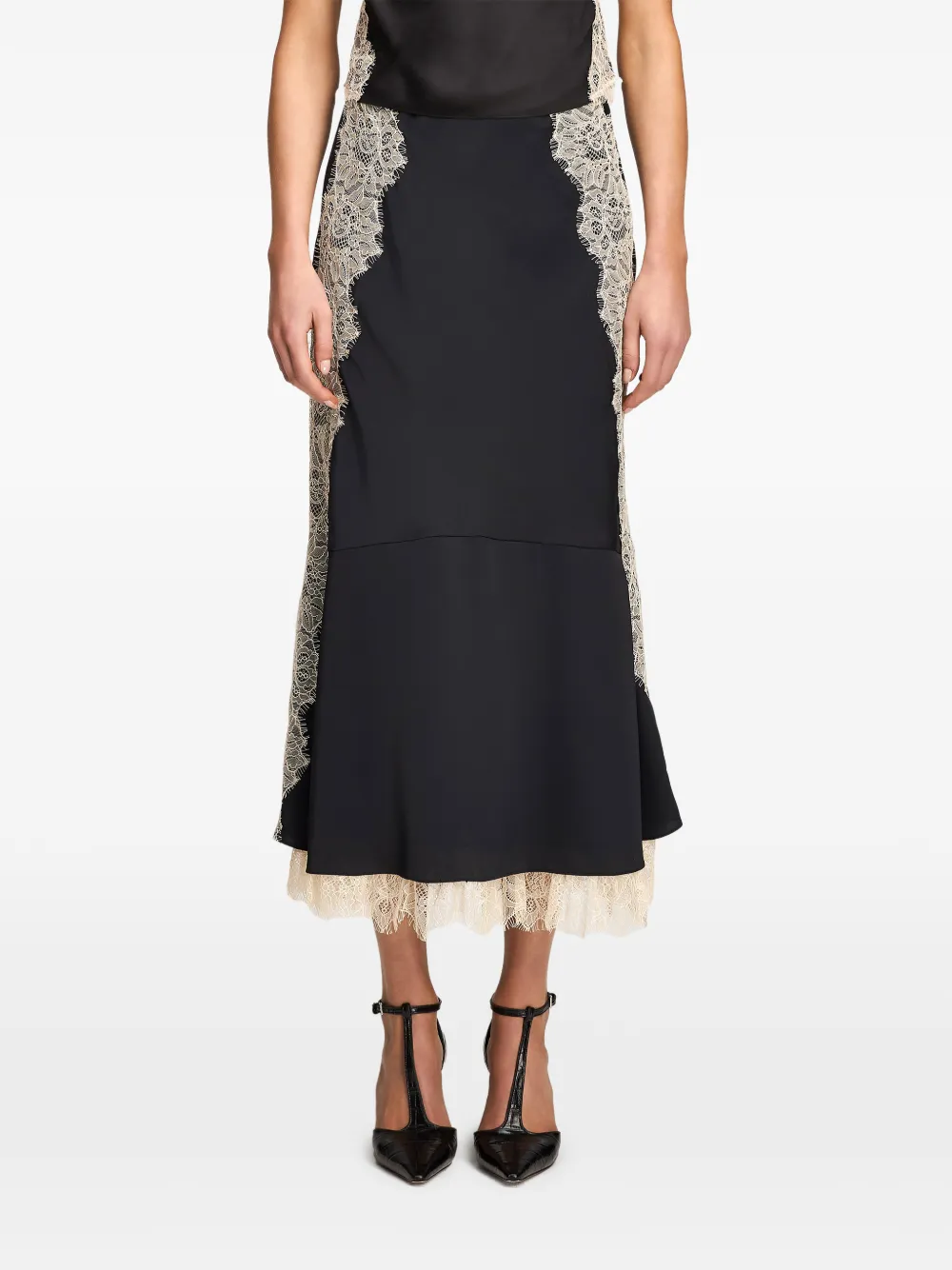 Cinq A Sept Esme lace-trim midi skirt Zwart