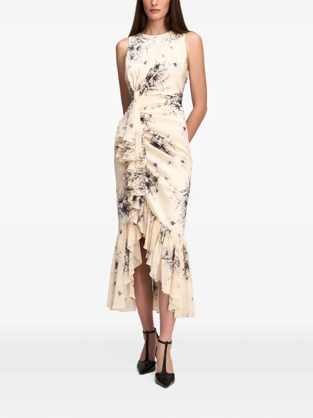 Cinq A Sept Cyrus floral-print ruffled midi dress Beige