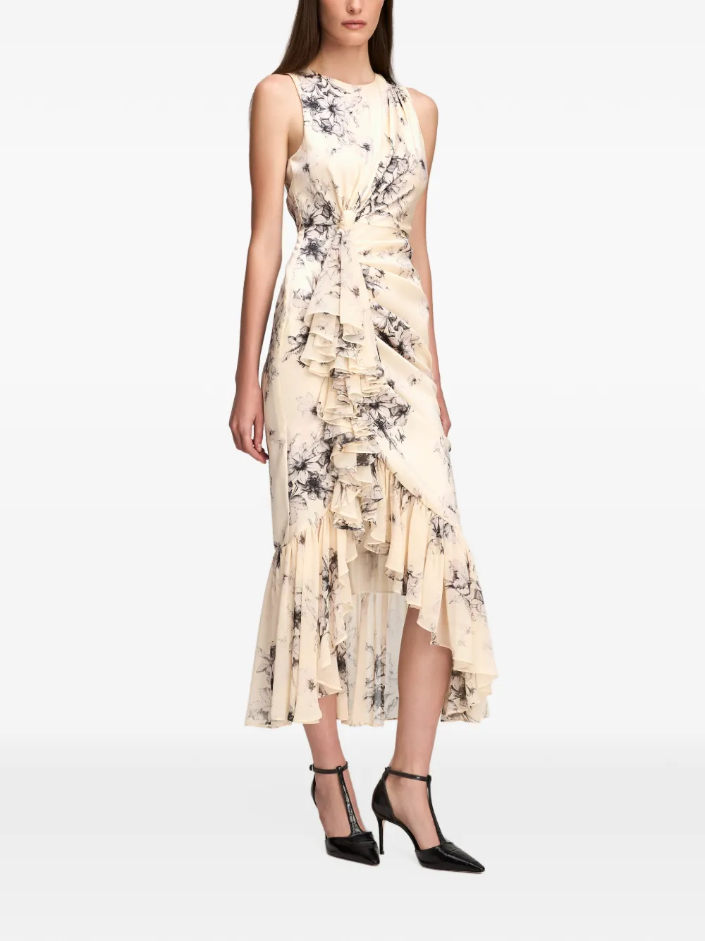 Cinq A Sept Cyrus floral-print ruffled midi dress Beige