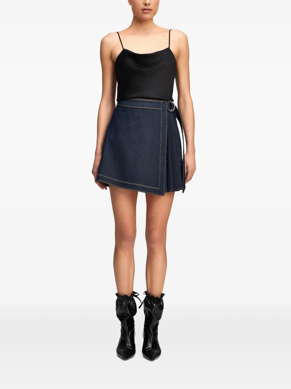 Cinq A Sept Tammi pleated wrap-front denim mini skirt Blauw
