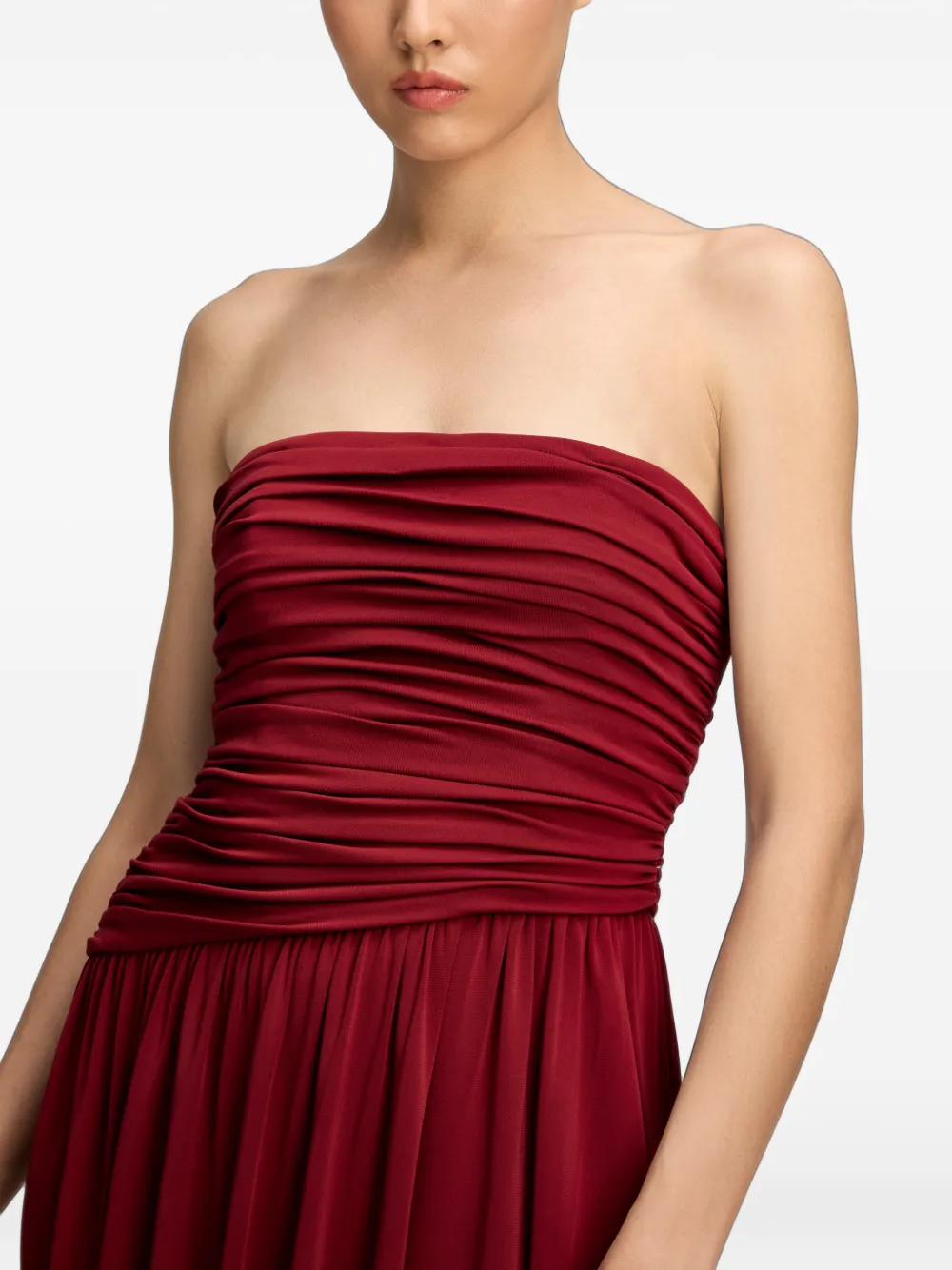 Cinq A Sept Rosine ruched strapless midi dress Rood