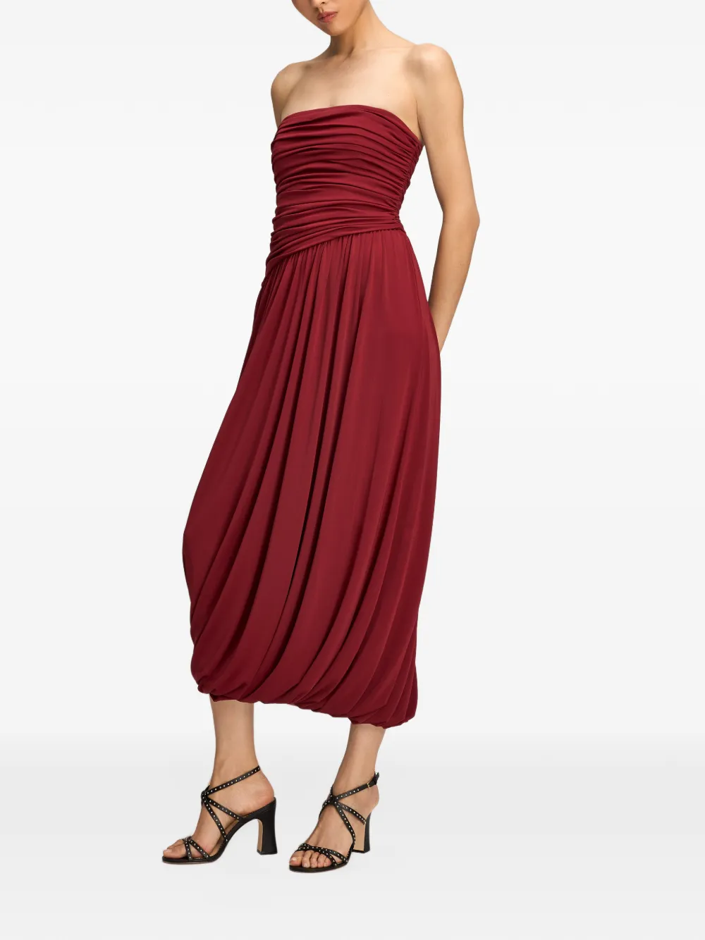Cinq A Sept Rosine ruched strapless midi dress Rood