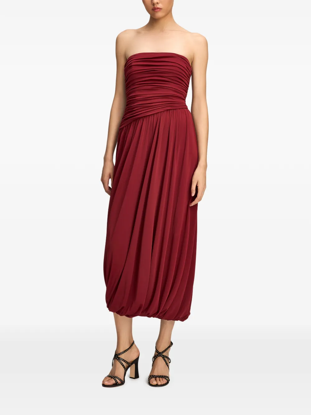 Cinq A Sept Rosine ruched strapless midi dress Rood