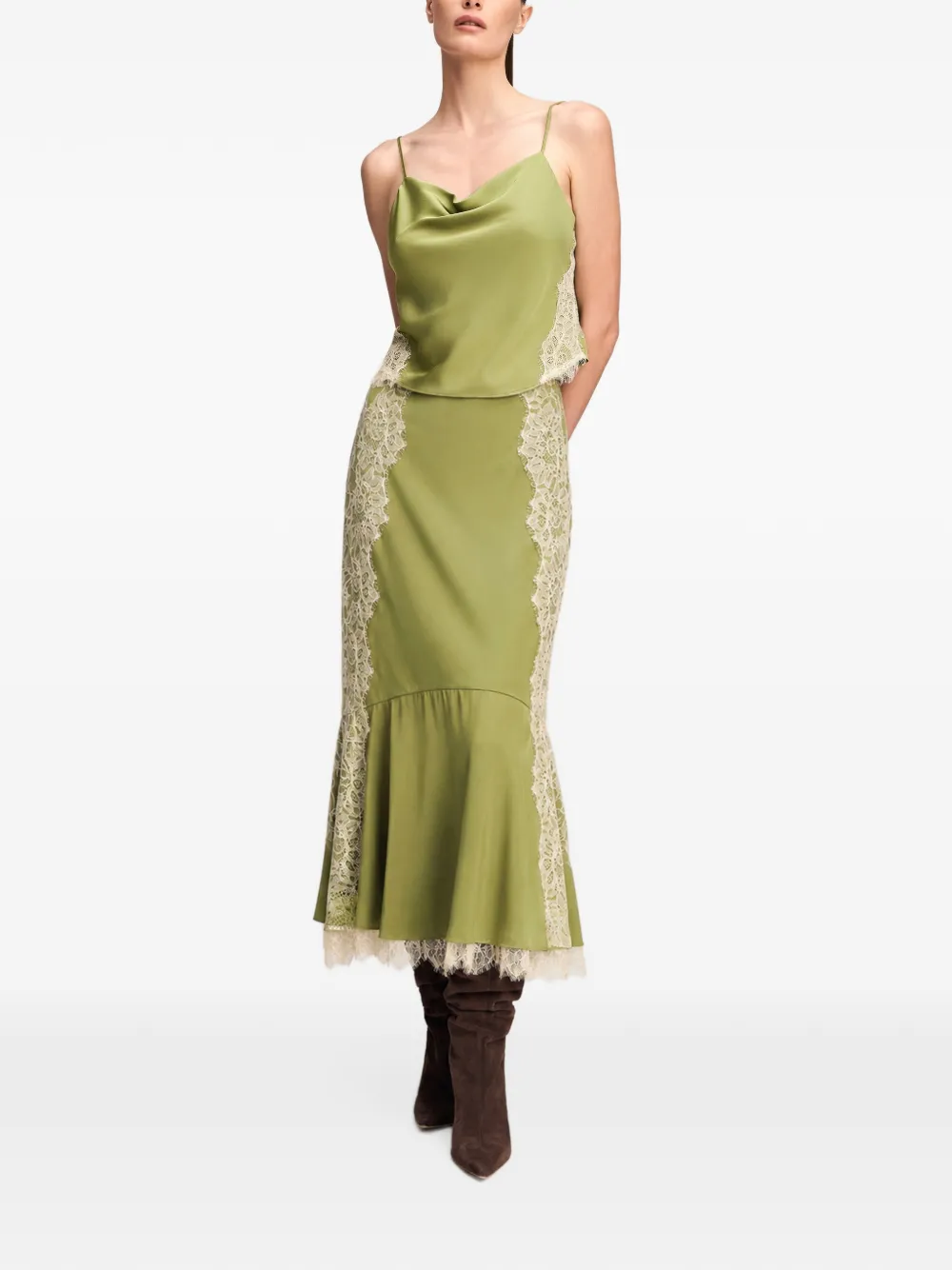 Cinq A Sept Esme lace-trim midi skirt Groen