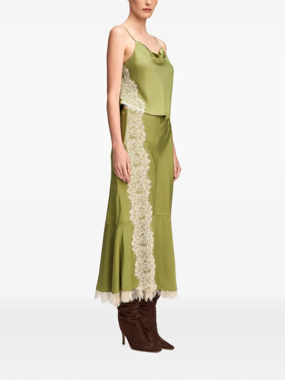 Cinq A Sept Esme lace-trim midi skirt Groen