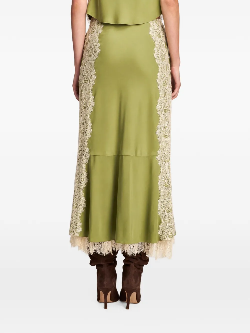 Cinq A Sept Esme lace-trim midi skirt Groen