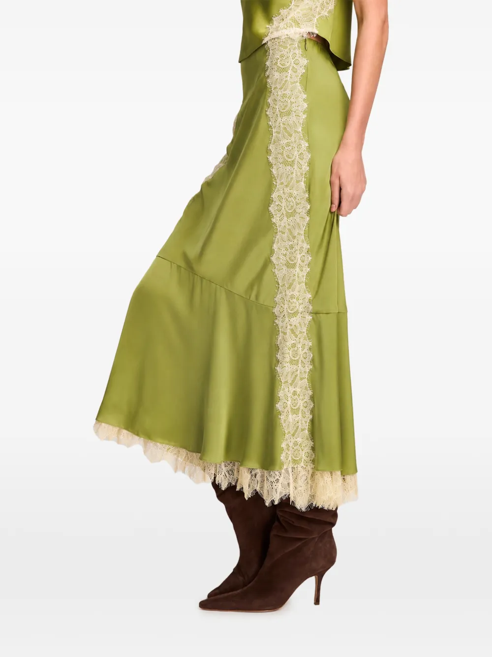 Cinq A Sept Esme lace-trim midi skirt Groen