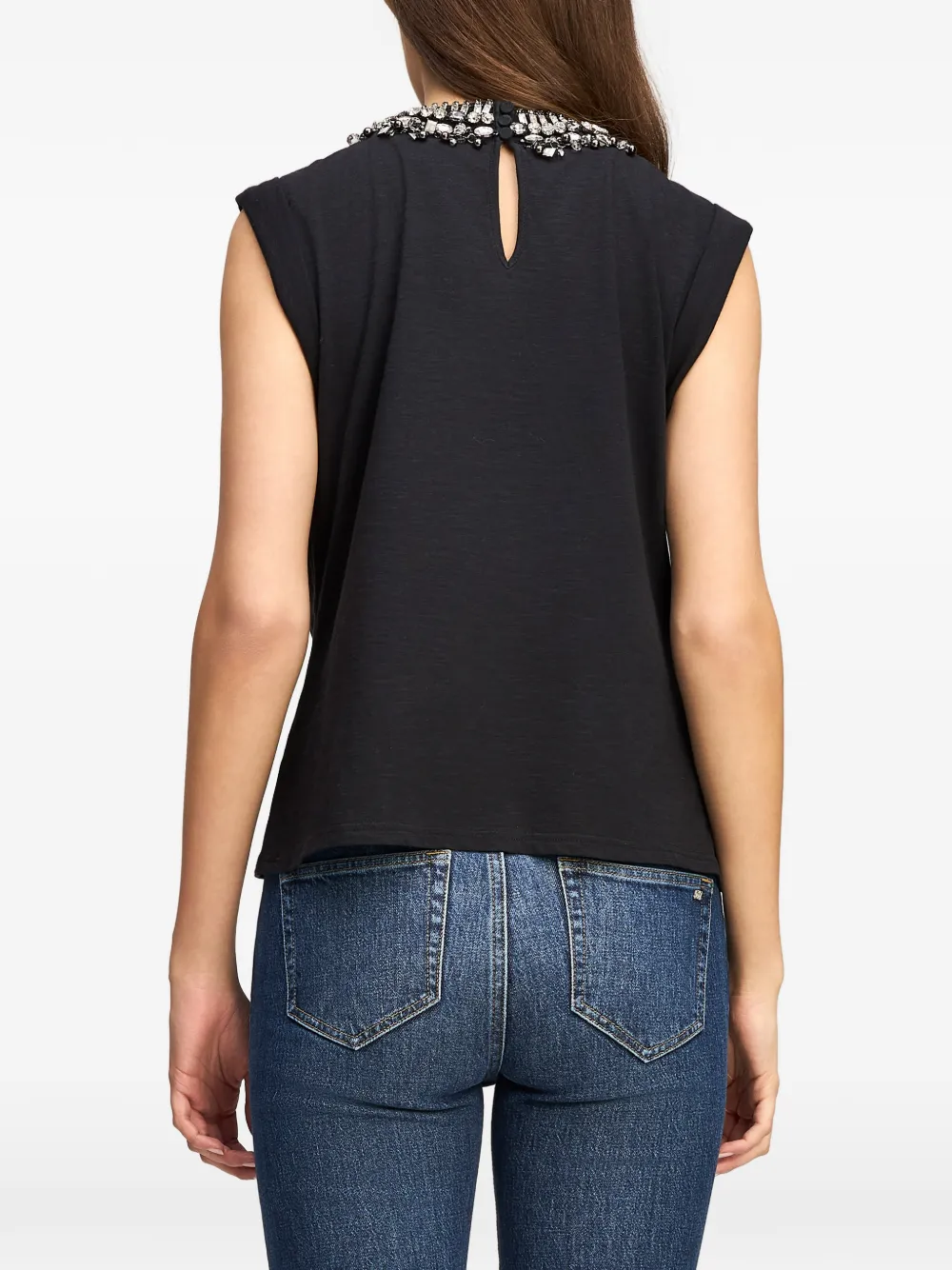 Cinq A Sept Bella crystal-embellished T-shirt Zwart
