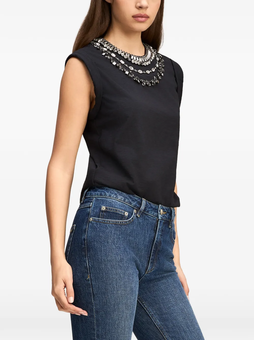 Cinq A Sept Bella crystal-embellished T-shirt Zwart