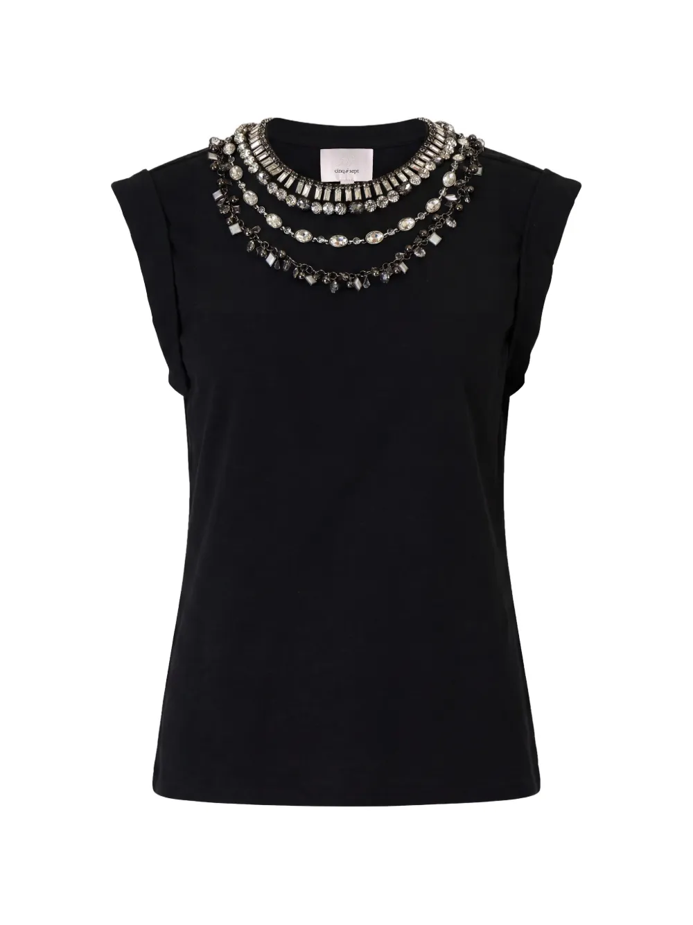 Cinq A Sept Bella crystal-embellished T-shirt Zwart