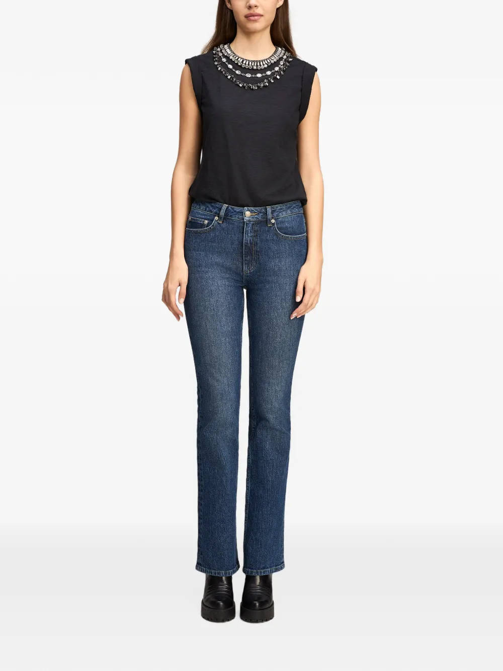 Cinq A Sept Bella crystal-embellished T-shirt Zwart
