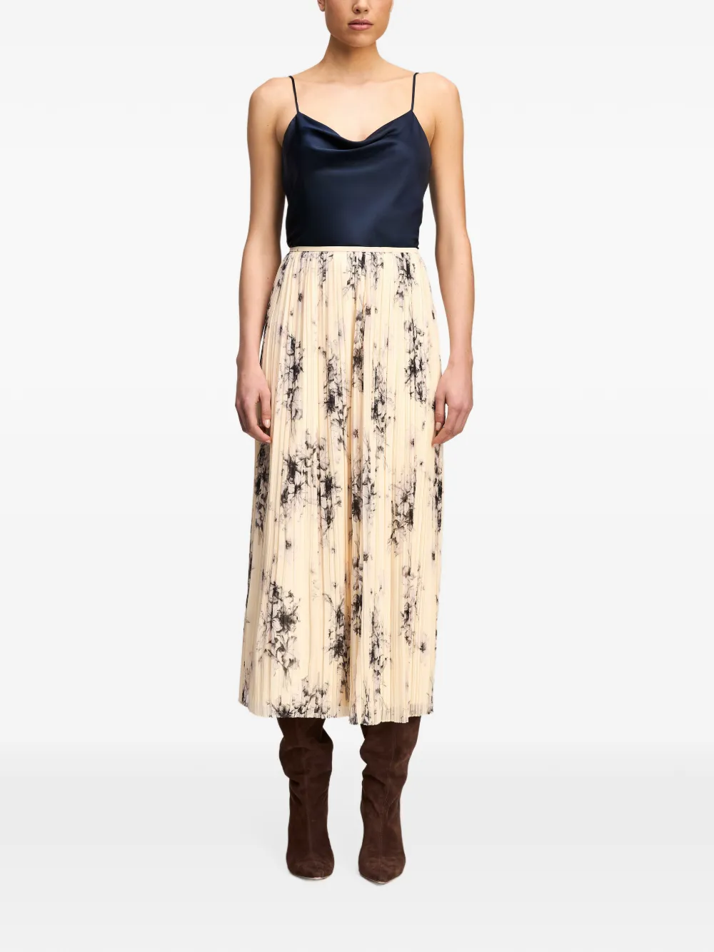 Cinq A Sept Delaine floral-print pleated midi skirt Beige