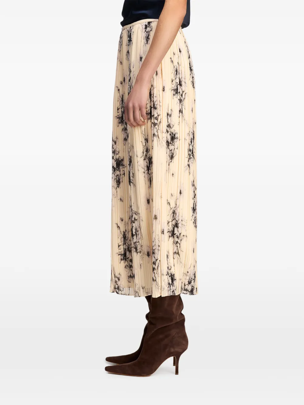 Cinq A Sept Delaine floral-print pleated midi skirt Beige