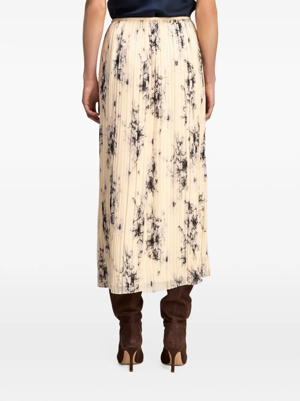 Cinq A Sept Delaine floral-print pleated midi skirt Beige