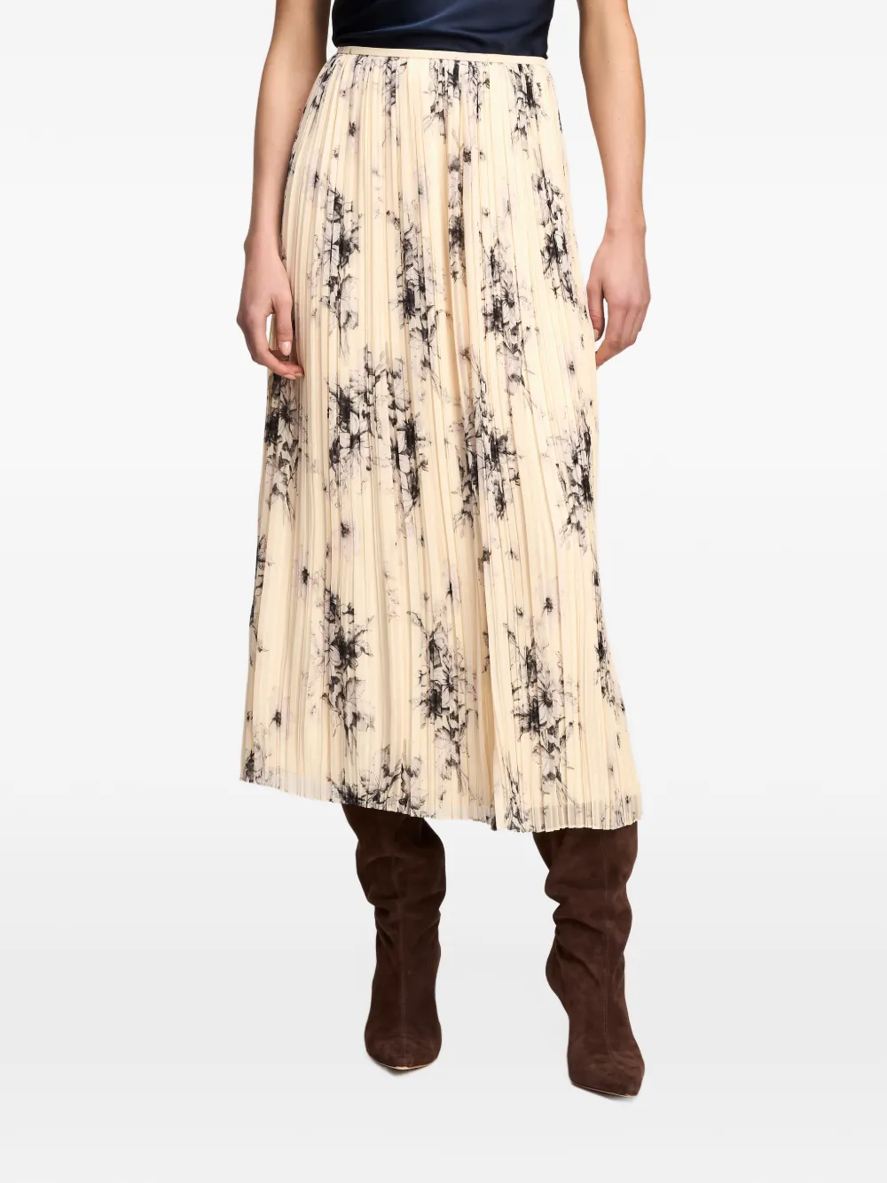 Cinq A Sept Delaine floral-print pleated midi skirt Beige