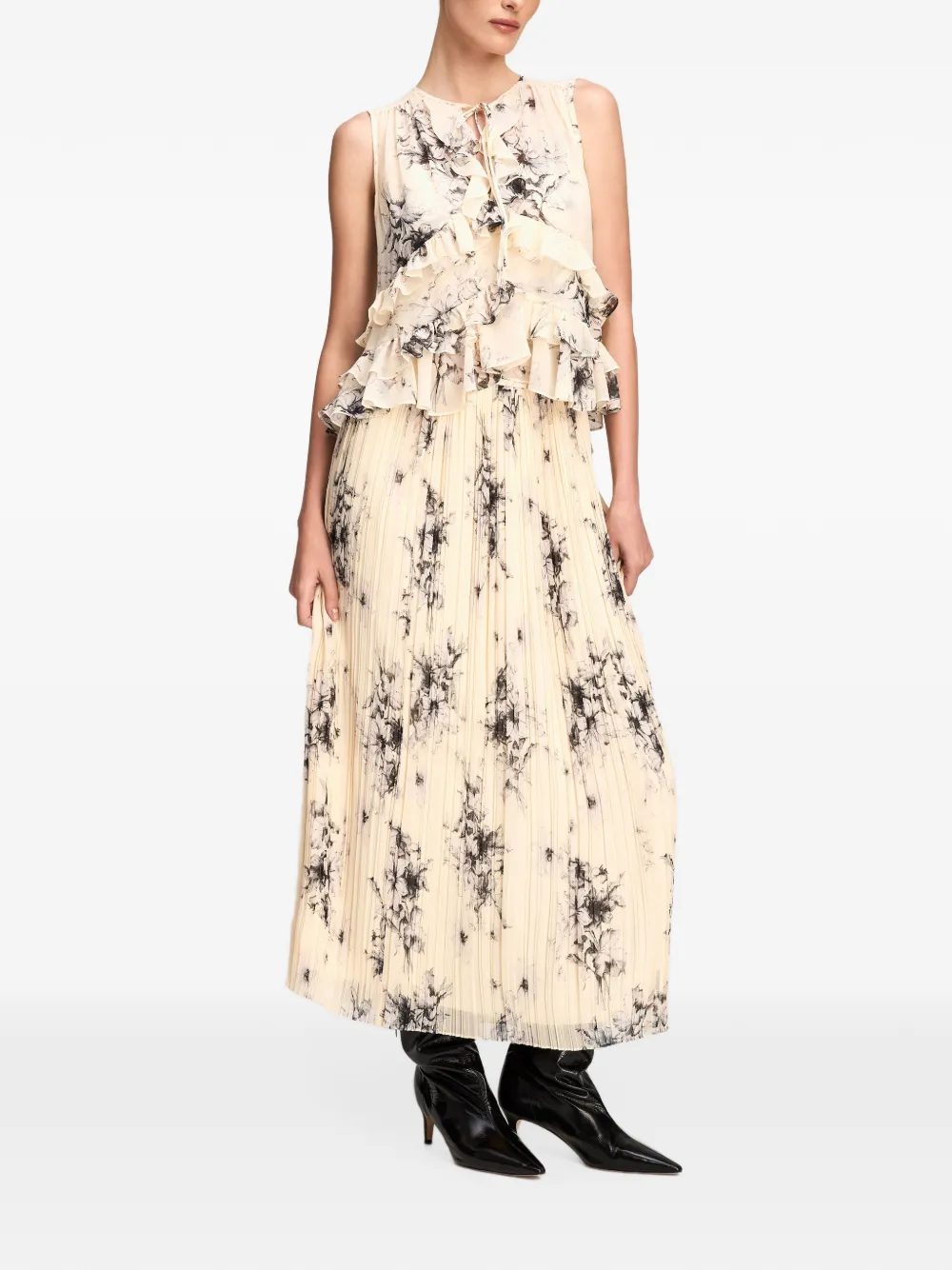 Cinq A Sept Ariette floral-print ruffled blouse Beige