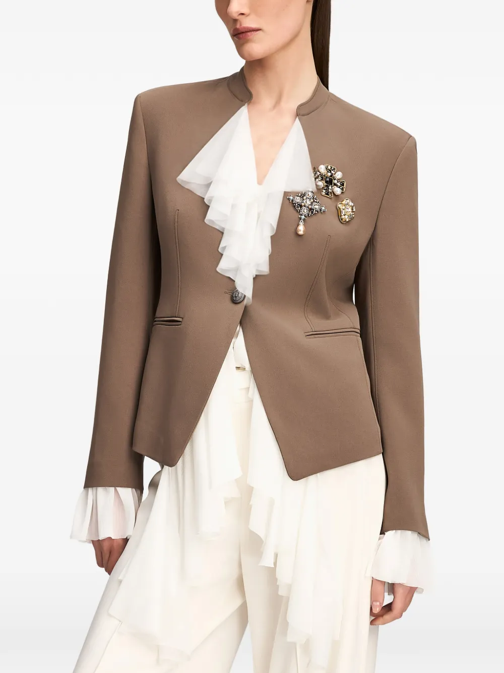 Cinq A Sept Maren brooch-detail blazer Bruin