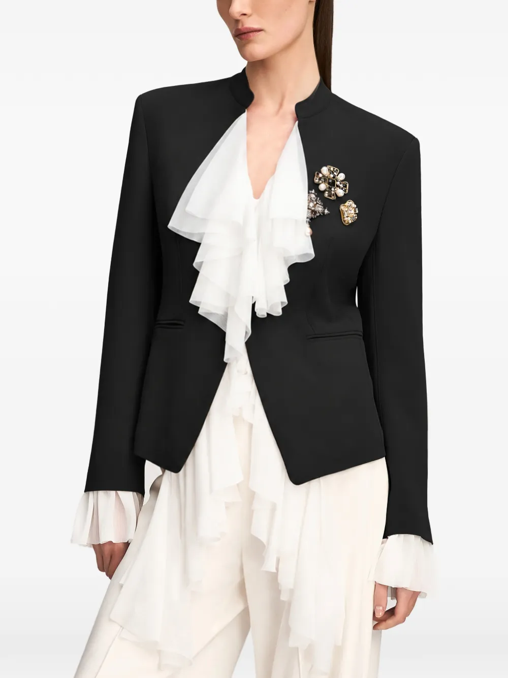 Cinq A Sept Maren brooch-detail blazer Zwart