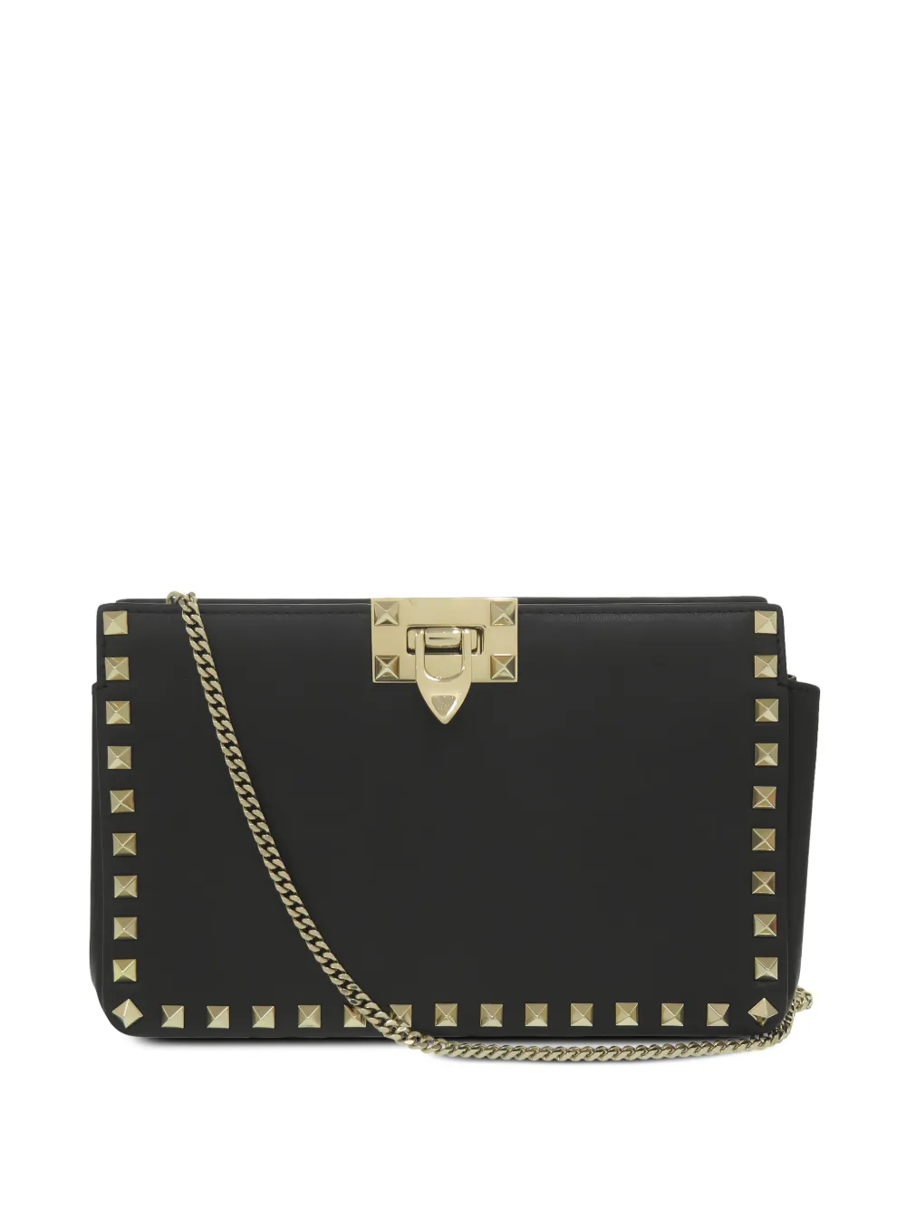 Valentino Garavani Pre-Owned 2018-2026 Leather Rockstud Flip Lock Clutch With Chain crossbody bag - Schwarz