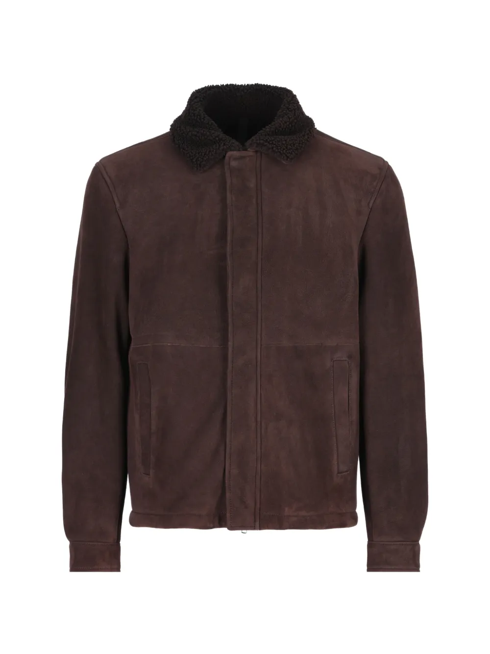 Tagliatore shearling-collar leather jacket - Braun