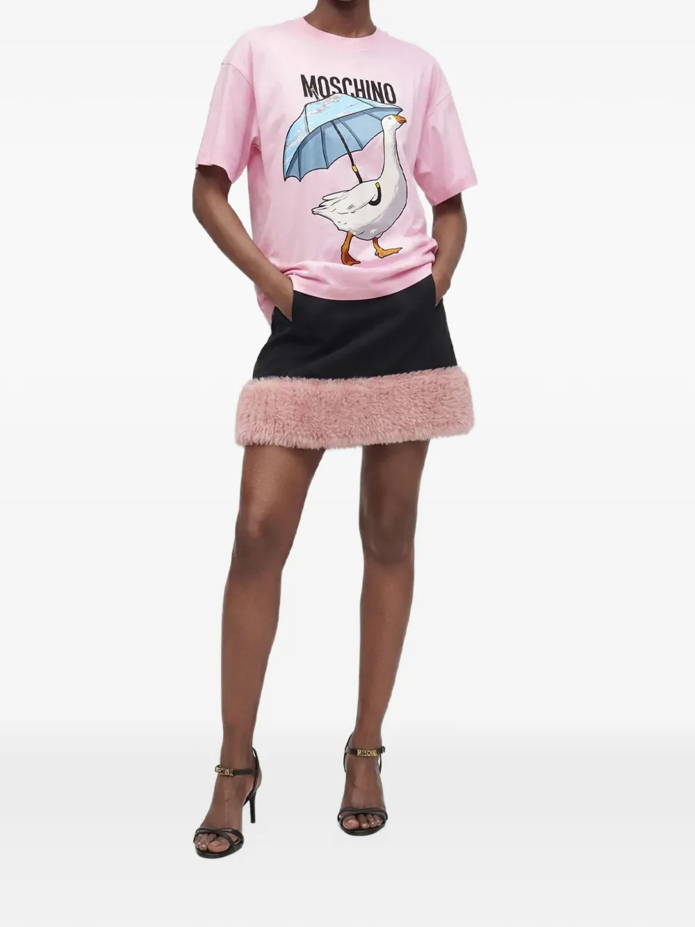 Moschino T-shirt met ganzen-print en logo-print Roze