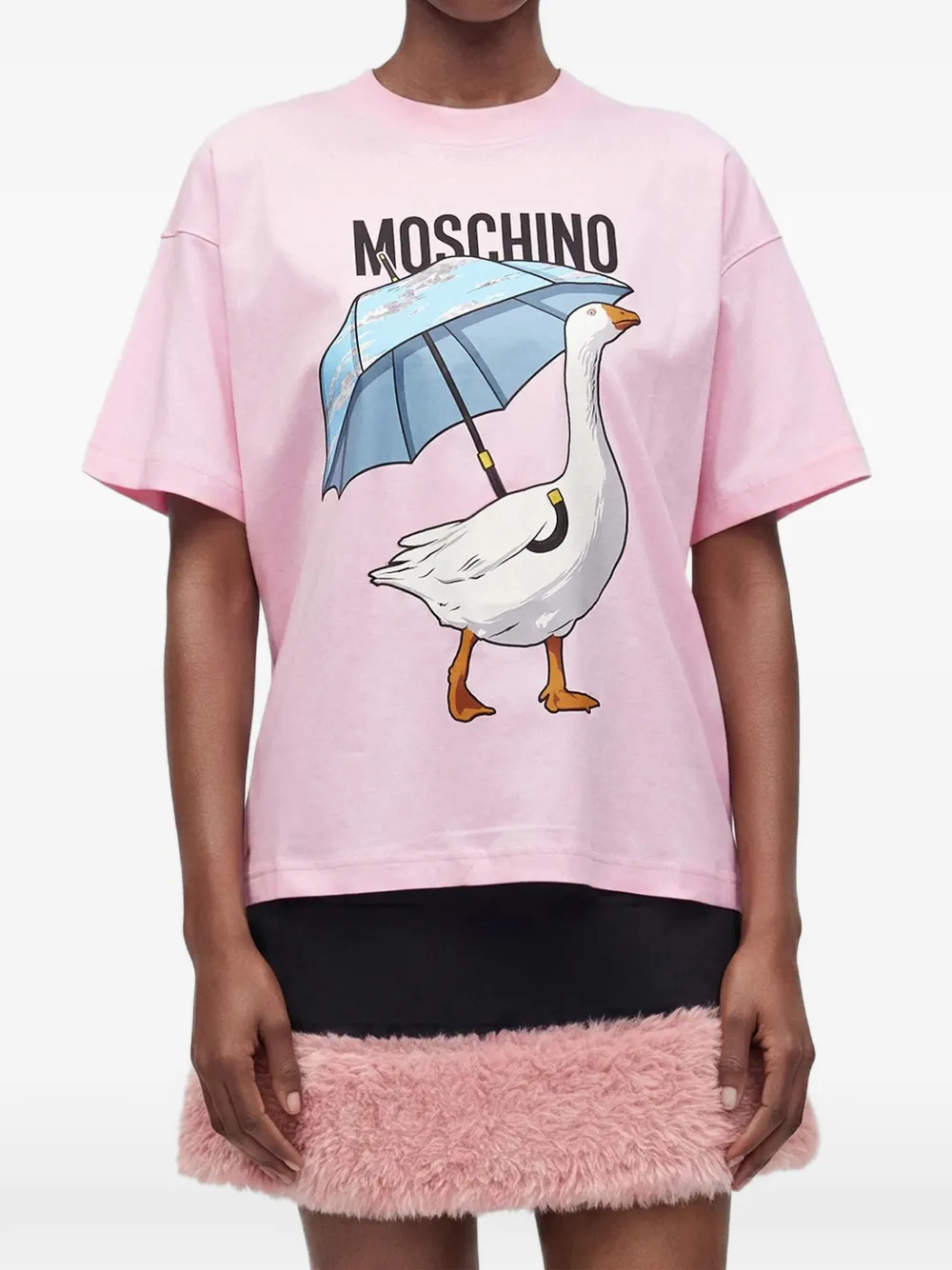 Moschino T-shirt met ganzen-print en logo-print Roze