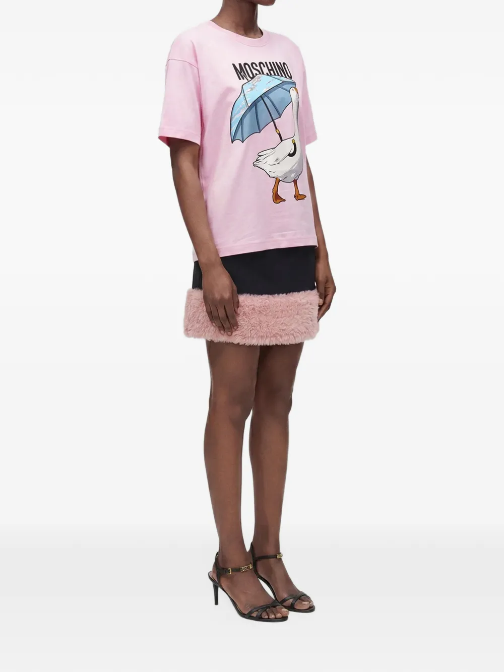 Moschino T-shirt met ganzen-print en logo-print Roze