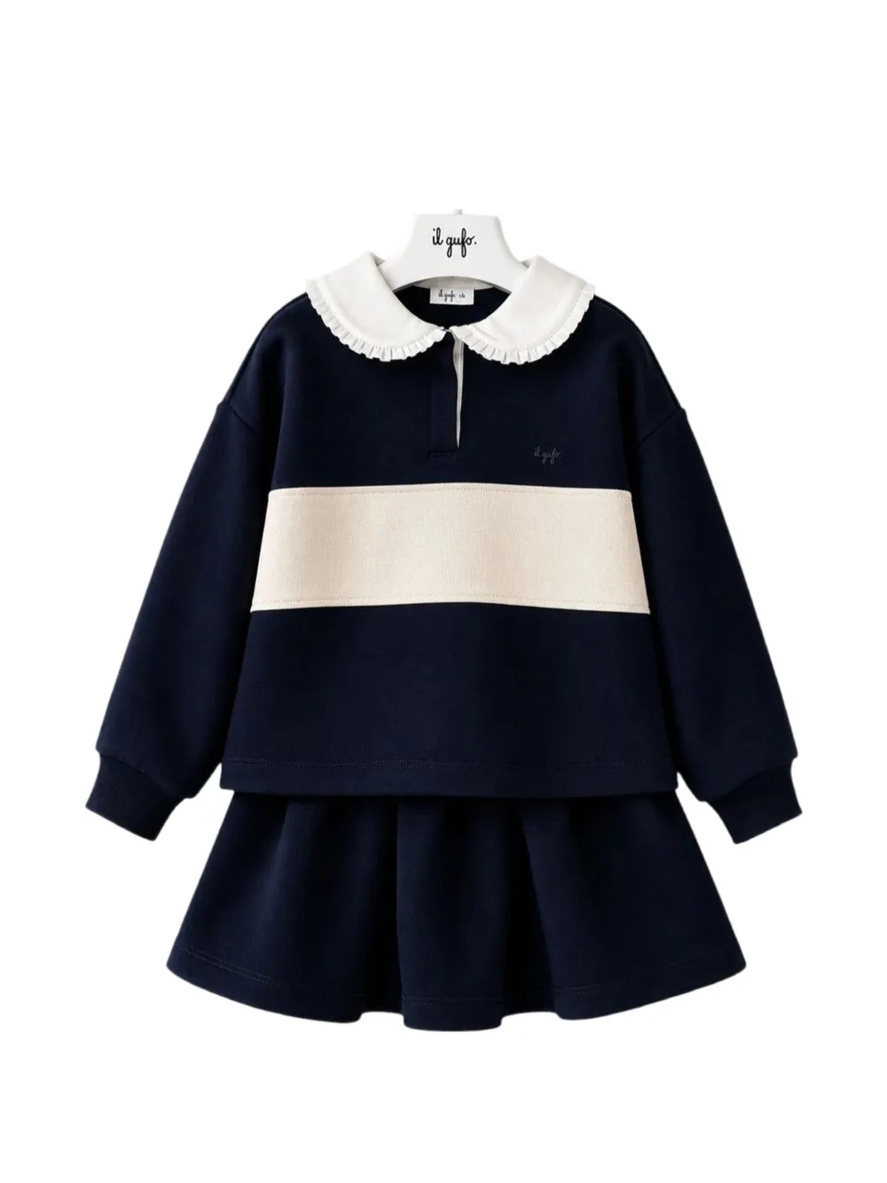 Il Gufo Poloshirt en rok met kraag met ruches en colourblocking Blauw
