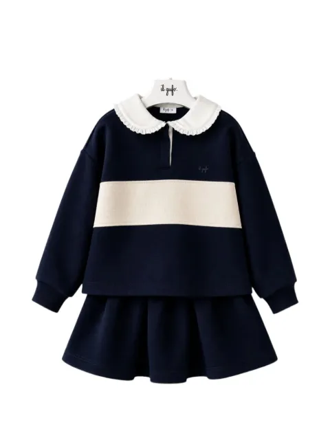 Il Gufo ruffle-collar colour-block polo shirt and skirt set