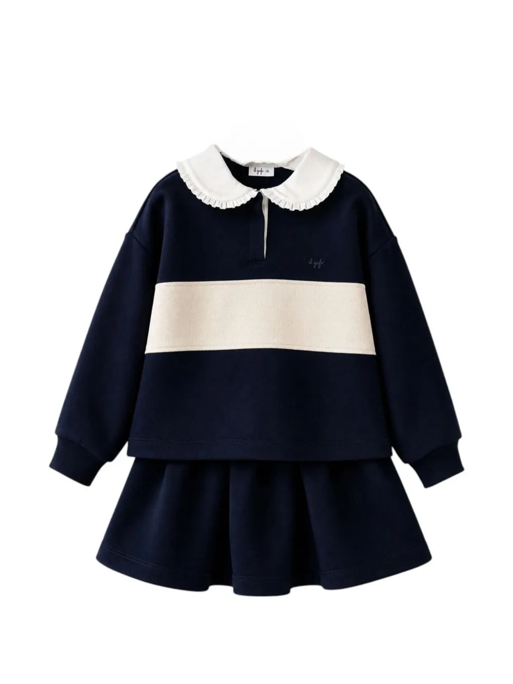 Il Gufo ruffle-collar colour-block polo shirt and skirt set - Blu