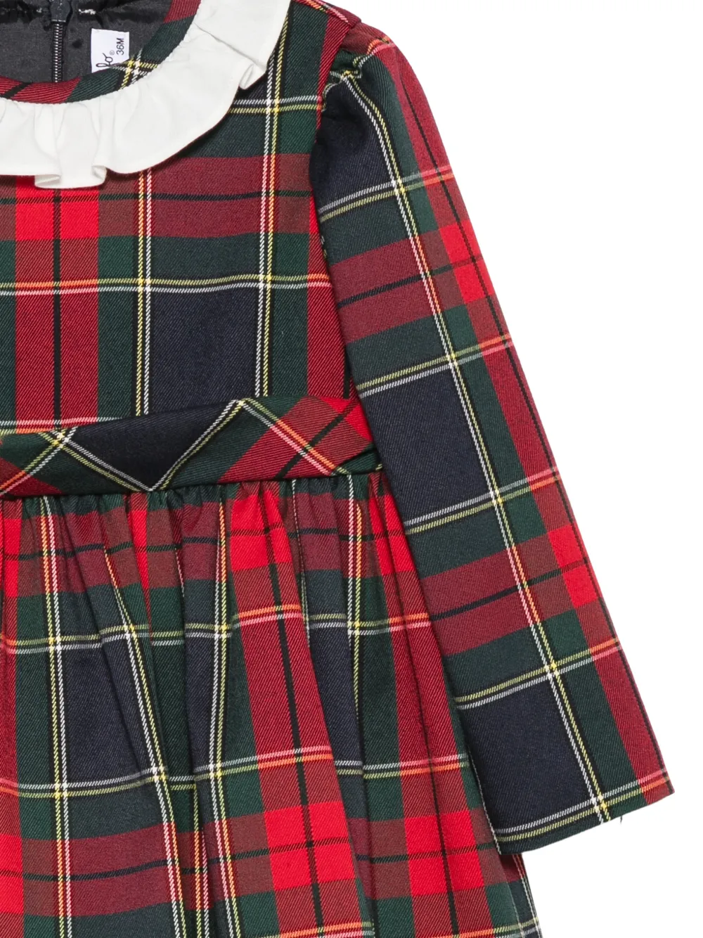 Il Gufo tartan ruffled-collar dress Rood